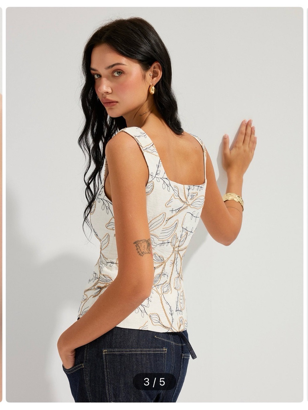 Commense White Embroidered Square-Neck Tank - Picture 3 of 4